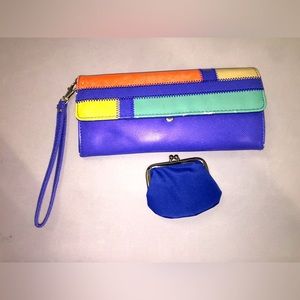 Color Block Leather Clutch with Wallet
